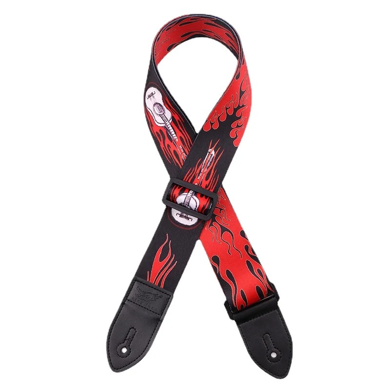 Guitar Strap with Skull Head and Shadow Flames
