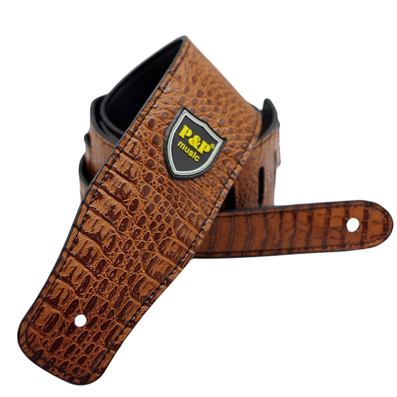 Prestige PU Leather Guitar Strap in Crocodile Brown Color