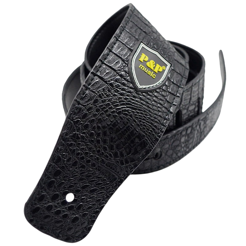 Black Prestige PU leather guitar strap with crocodile design