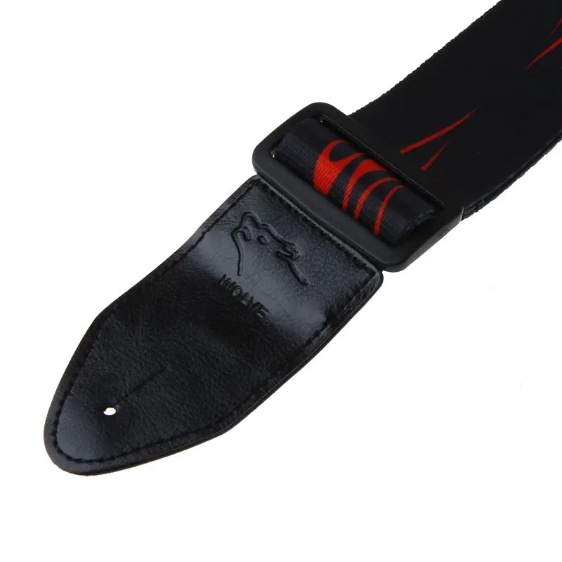 Detailed view of the Heavy Metal guitar strap with hellfire flames.