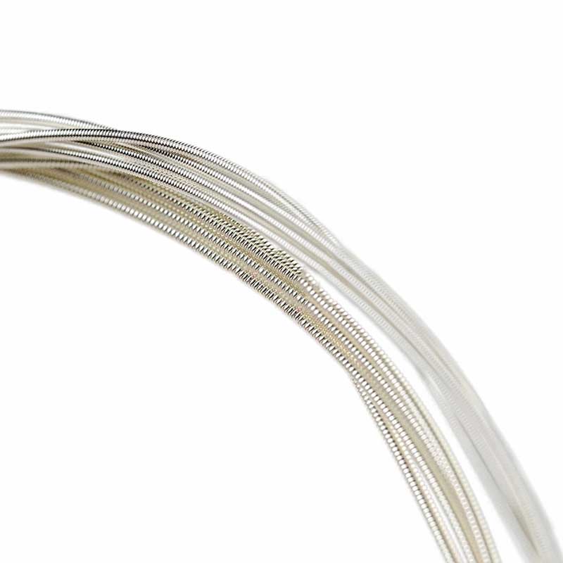 Detailed view of the strings of a classical guitar, concert high-pitched strings made of gold titanium carbon, explosive yet not lacking in finesse.