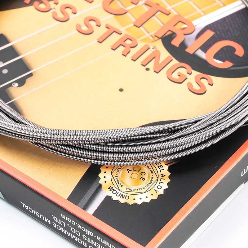 Detailed view of Electric Bass Strings - High magnetic permeability, for professional use, stainless steel alloy