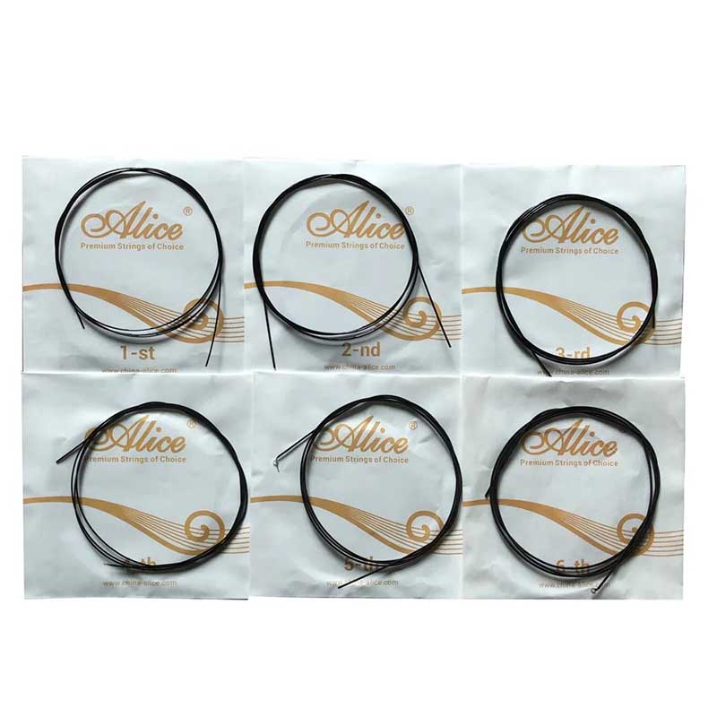 Detailed view of Guitalélé strings - Complete set in black for a special style, modified nylon achieves quick tuning stability.