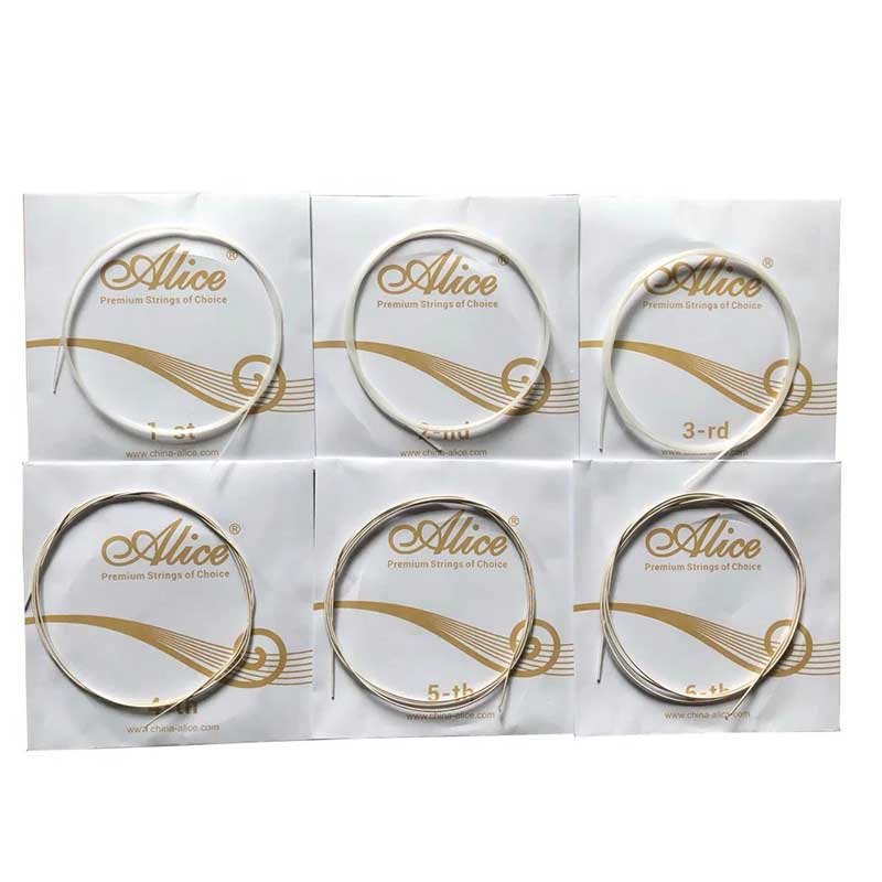 Detailed view of Guitalélé strings with a rich and warm sound, modified nylon achieves quick tuning stability.