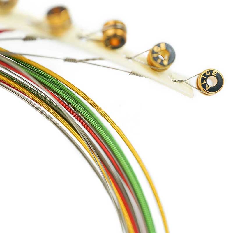 Detailed view of Electric Guitar Strings - Strings for Practice and Performance, Colorful Strings for Electric Guitar, Shiny Appearance