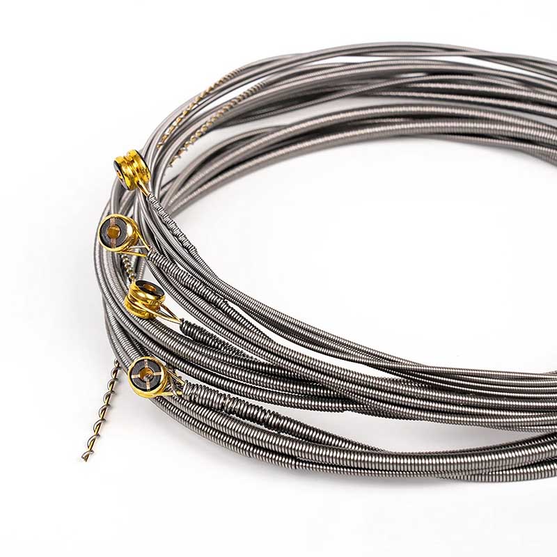 Detailed view of electric bass strings with bright and clear sounds