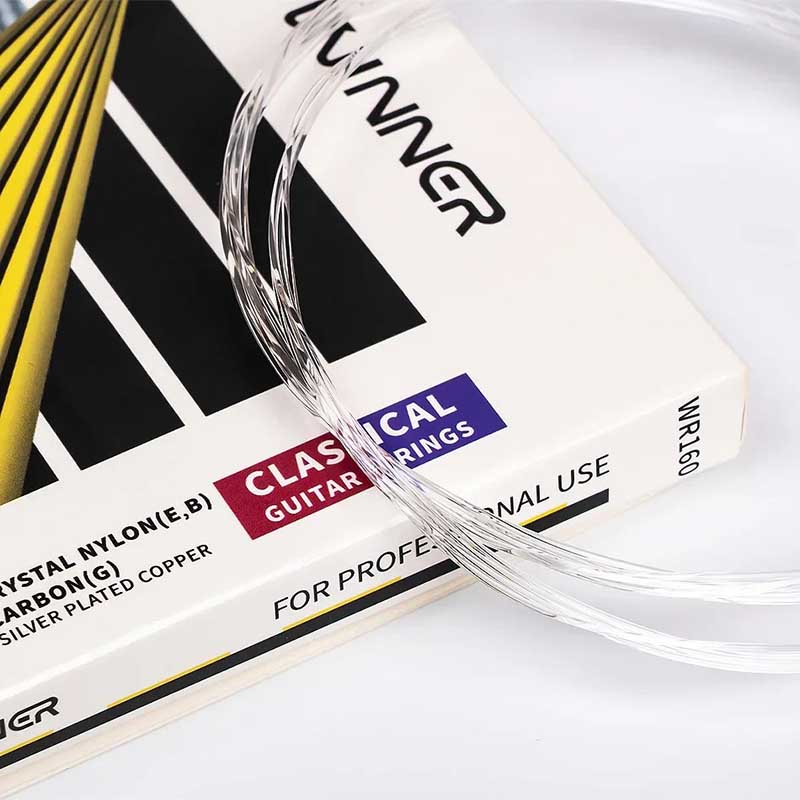 Detailed view of classical guitar strings, normal tension 160