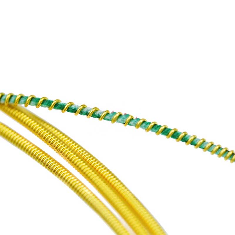 General view of classical guitar strings, concert strings - crystalline golden Nylon and carbon trebles with a full, rich, and powerful sound.
