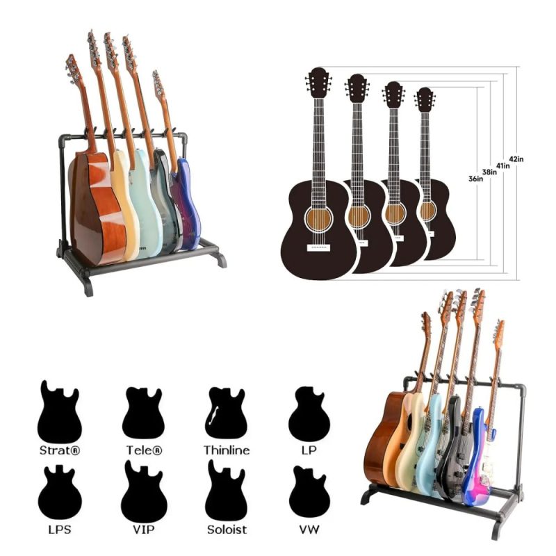 Complete details of the Foldable Multi-Guitar Stand - 3 Electric and Acoustic Instruments