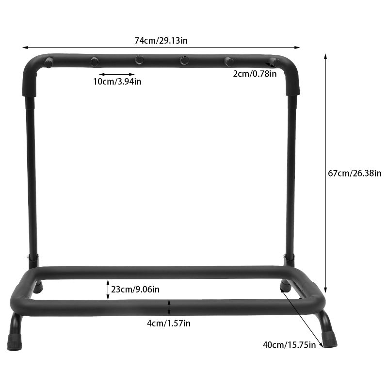 Details and Dimensions of 'Stage Master' Multi-Guitar Stand - for 3, 5, or 9 guitars - 5 guitars