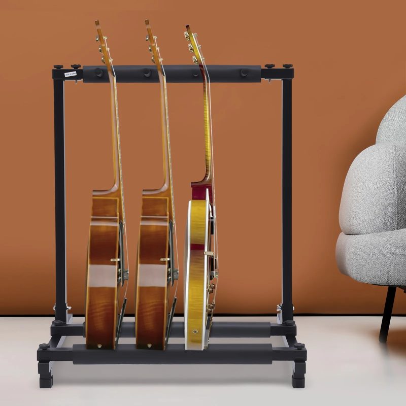 Support Multi-Guitars Stage Rack Pro with a capacity of 3, 5, 7, or 9 guitars.