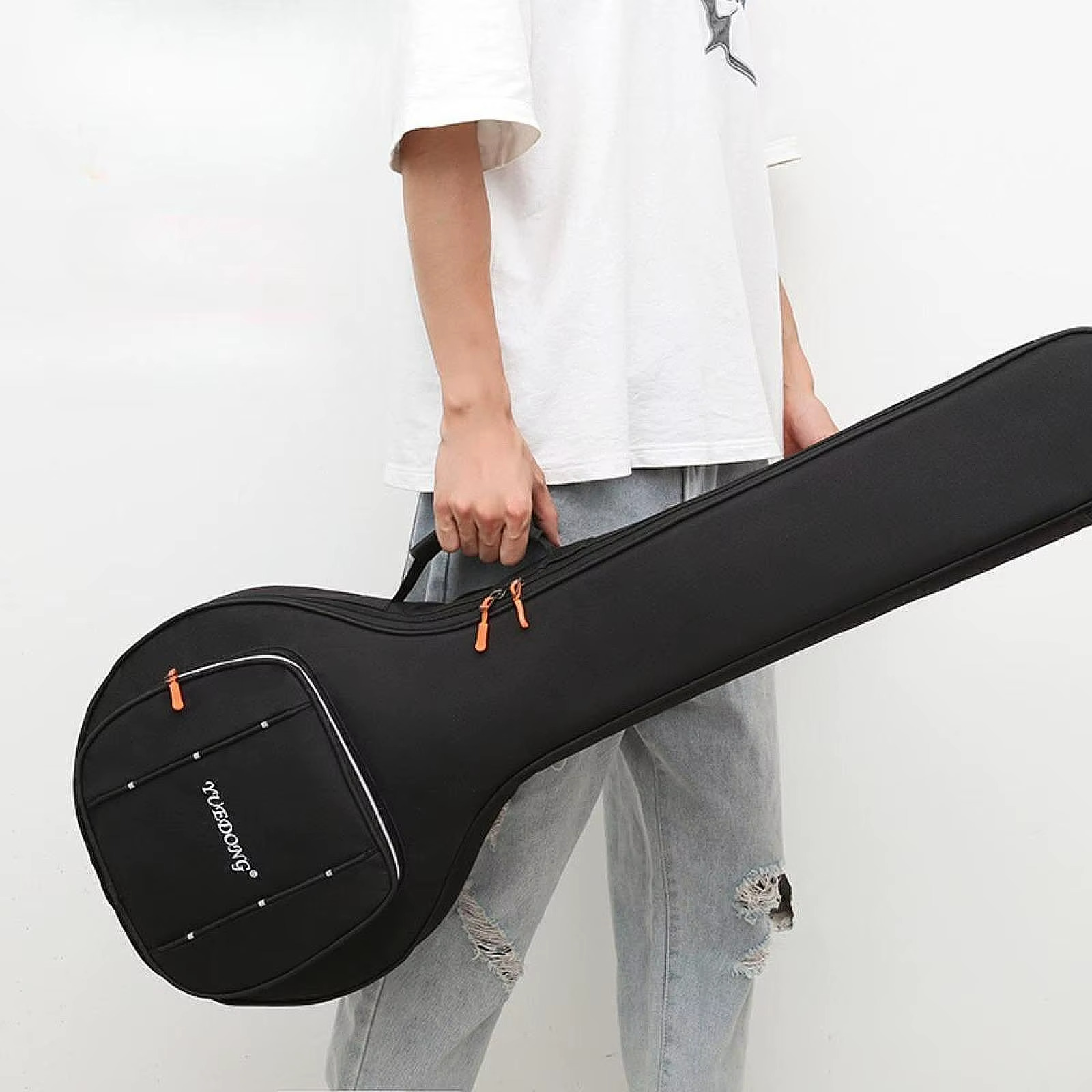 Full view of the Hard Banjo Case with Strap and Storage Pocket