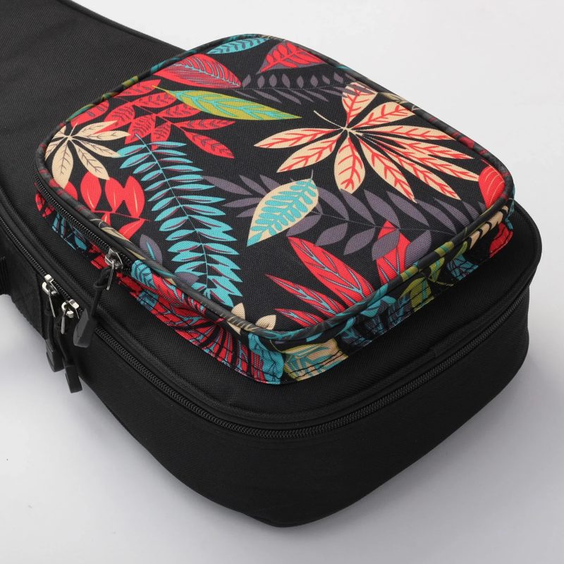 View of the central pocket of the 'Vibrant Jungle' ukulele case.