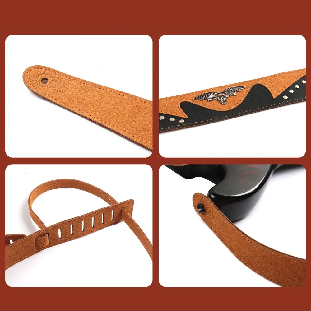 Details of the 'Winged Spirit' Suede Leather Guitar Strap