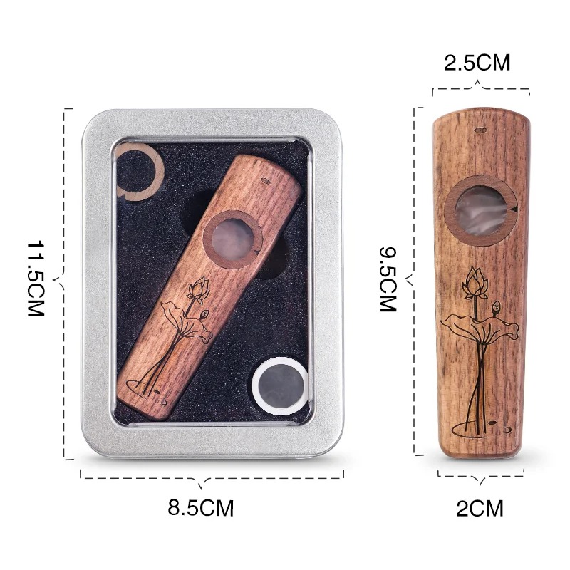 Dimensions of the Sapele Wood Kazoo - Lotus Melody - 4 colors to choose from