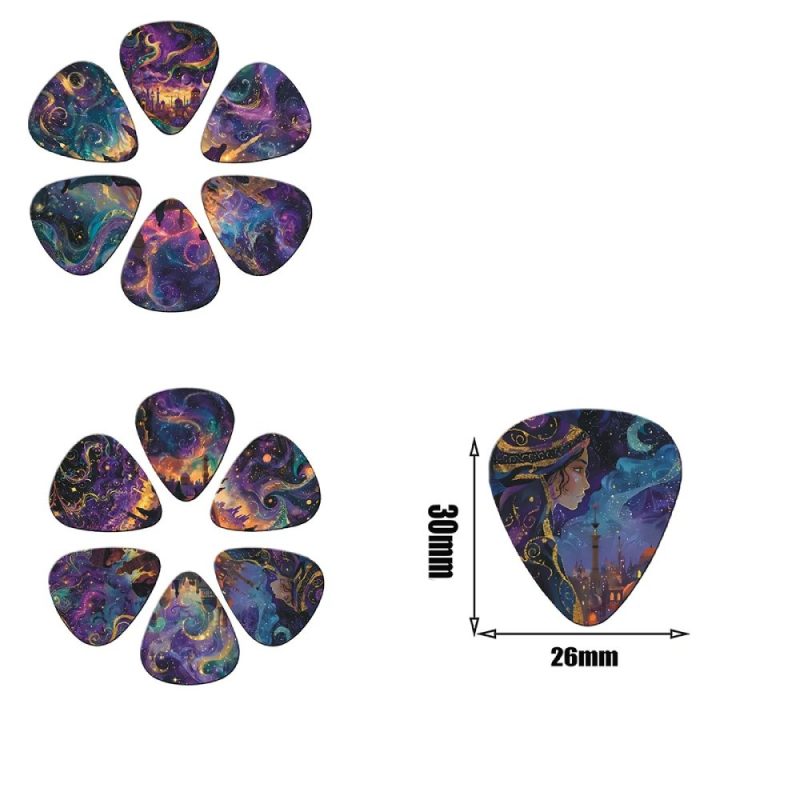 Dimensions of the Set of 12 Cosmic Guitar Picks 'Stellar Journey