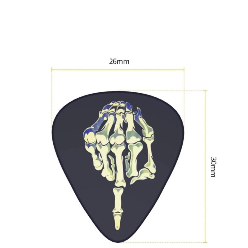Dimensions of the Set of 12 'Final Chord' Skeleton Middle Finger Guitar Picks