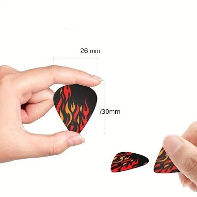 Dimensions of the Set of 6 Flaming Blaze Guitar Picks with complimentary case