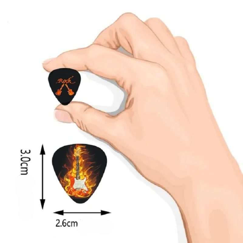 Dimensions of the Set of 6 'Rock 'Riff Ardant' Guitar Picks with complimentary case