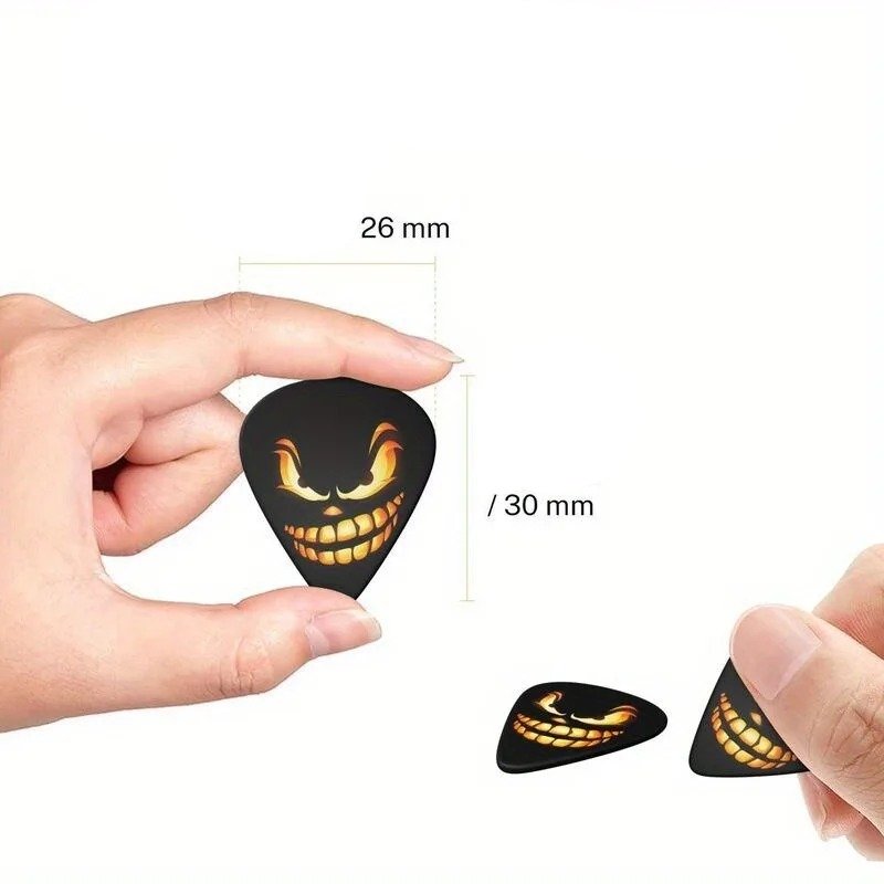 Dimensions of the Set of 6 Mischievous Twilight Smile Picks with complimentary case