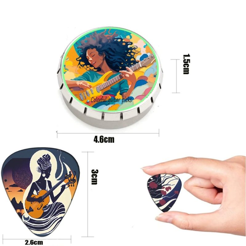 Dimensions of the Ethereal Groove Set of 12 Guitar Picks - 12 pieces with Metal Box