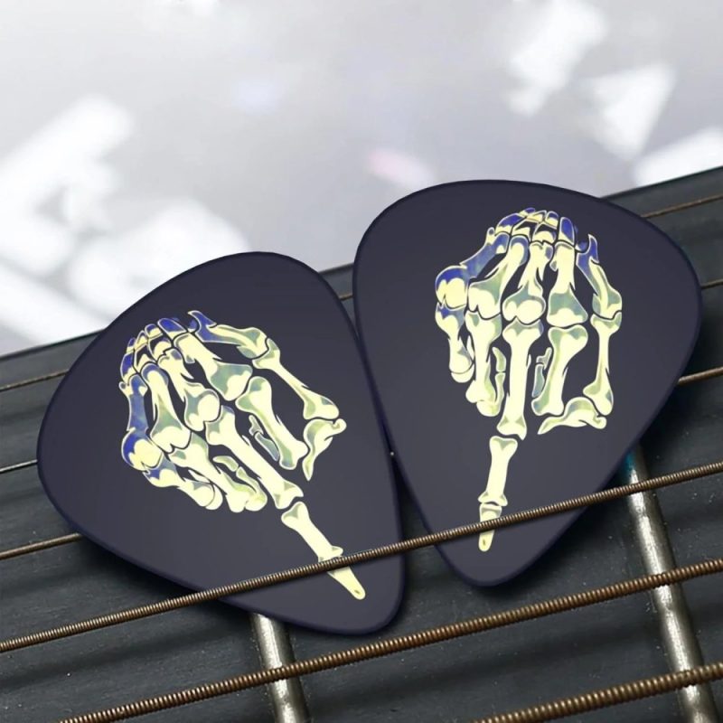 Set of 12 Skeleton Middle Finger Guitar Picks 'Final Chord