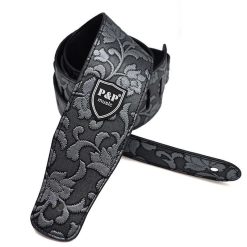 Baroque Black Elegance Floral' PU Leather Guitar Strap