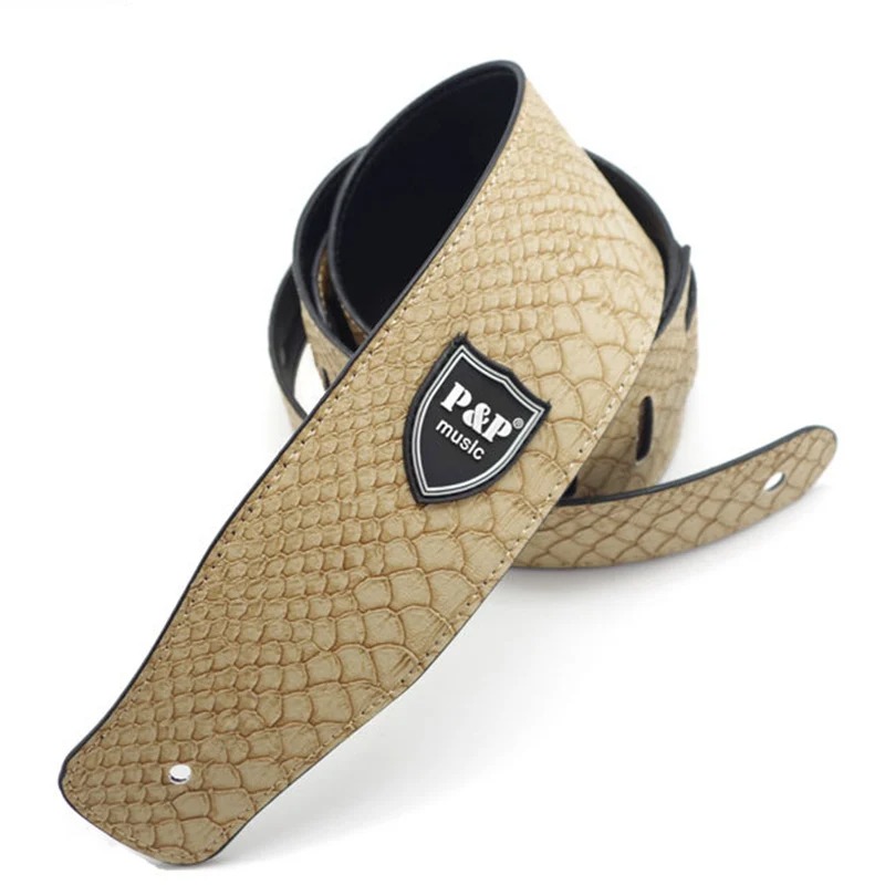 Classic Reptile PU Leather Guitar Strap in Beige Color