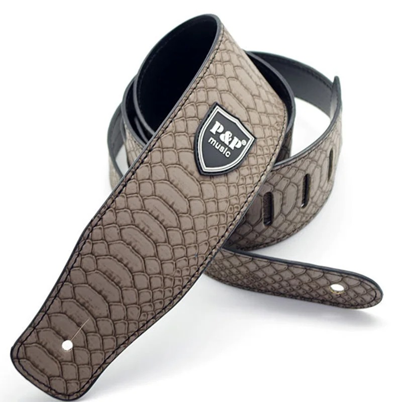 Classic Reptile PU Leather Guitar Strap in Brown Color