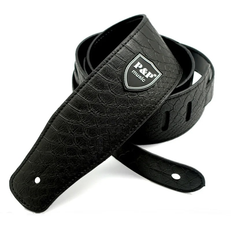 Classic Reptile PU Leather Guitar Strap in Black Color