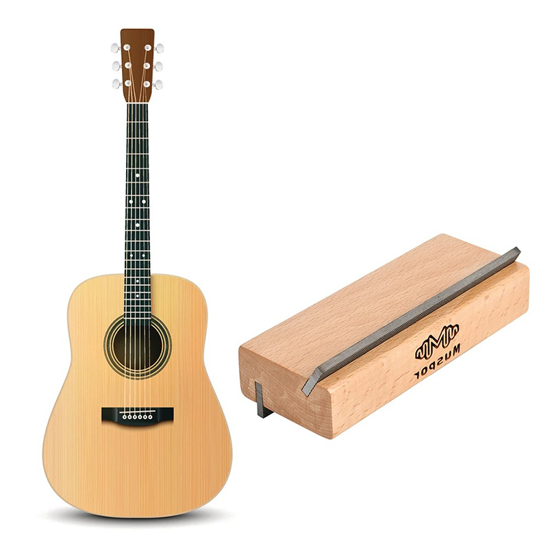 Front view of a 2-in-1 Luthier File Tool for Guitar - Wooden Block with 35° and 90° Angles for Fret Polishing and Maintenance