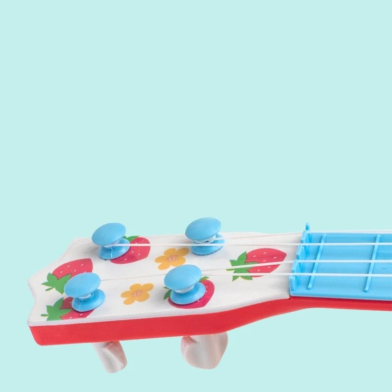 Details of Child's Guitar with Adorable Animals - Strawberry Fox