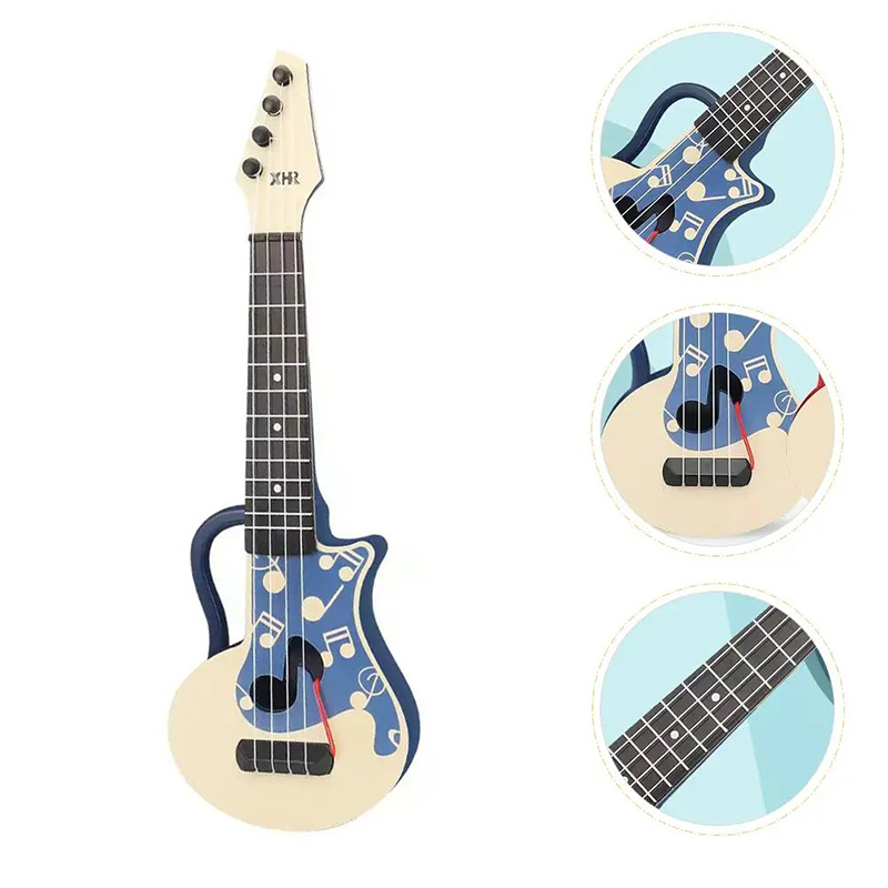 Details of Blue Child's Guitar Model with Playful Notes