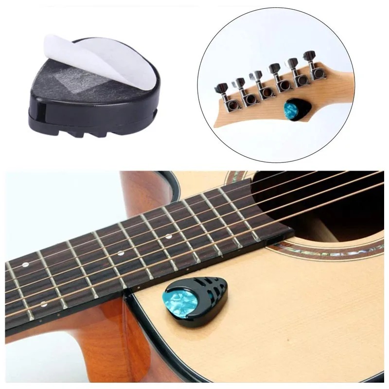 Complete details of the self-adhesive, compact guitar pick holder