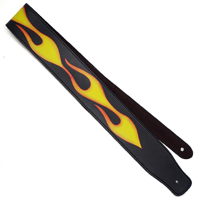 Details of the Guitar Strap with Fire Flames