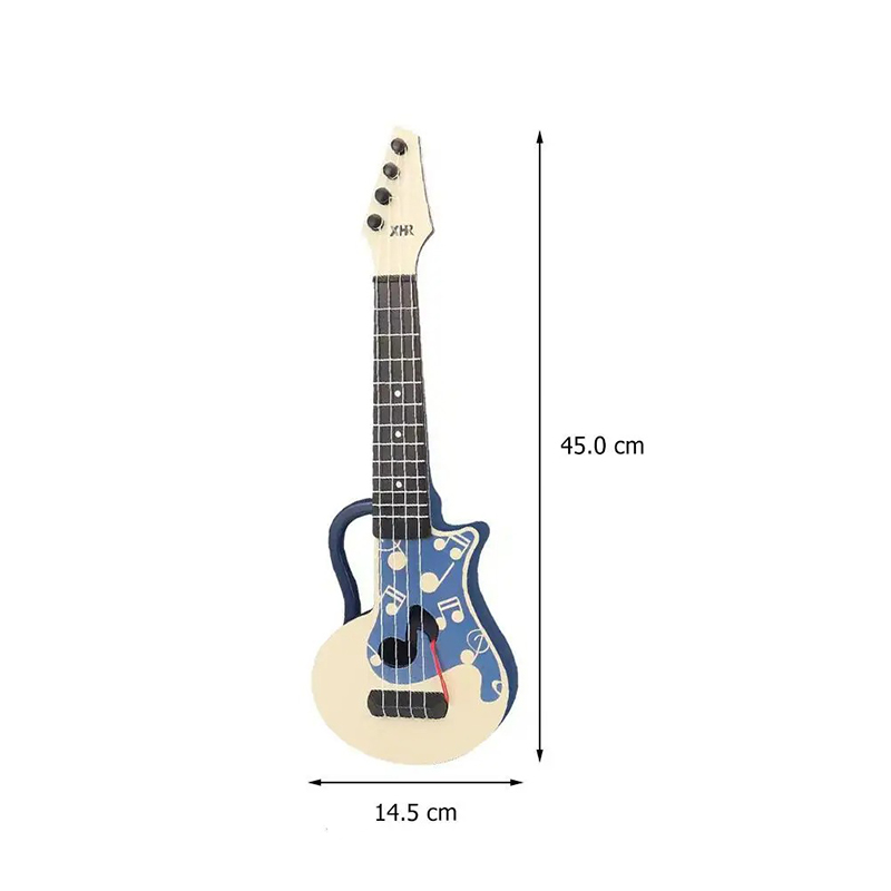 Dimensions of a Child's Guitar Model in Blue with Fun Notes