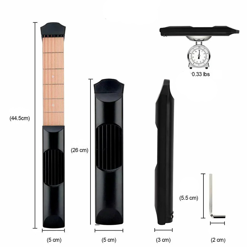 Mini Training Guitar Neck Dimensions - 6 frets, portable, quiet