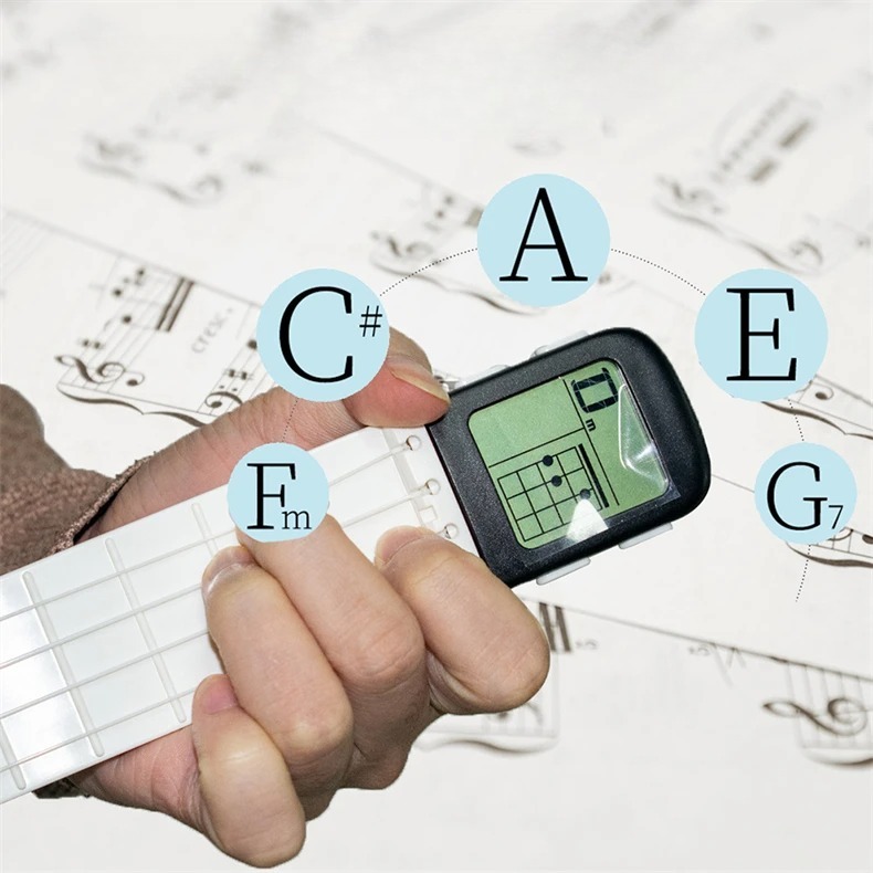 Fretboard Guitar and Ukulele Chord Exerciser 'Pocket Uke' - Retractable Neck with Metronome and LCD Screen