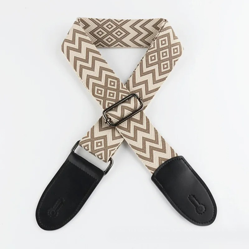 Classic Guitar Strap with Beige Zigzag Tribal Design