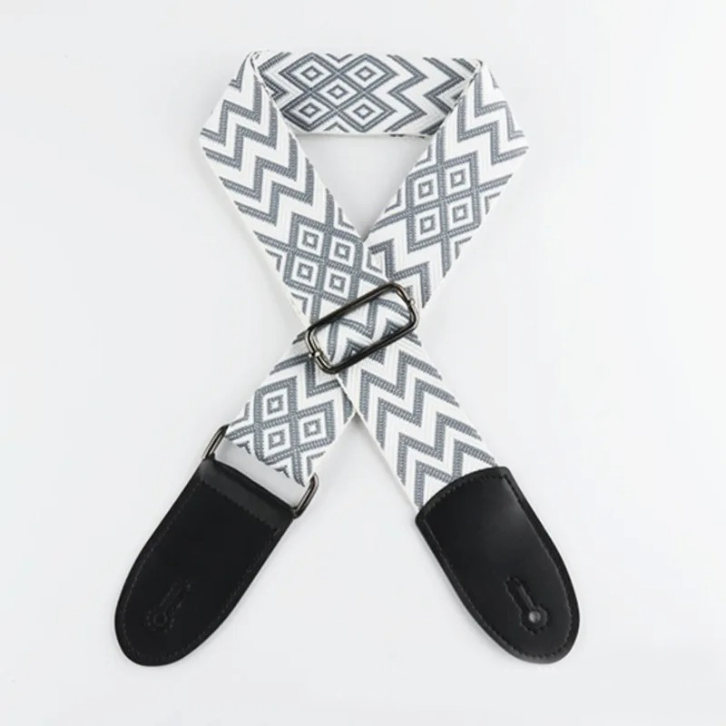 Classic Guitar Strap with White Tribal Zigzag Pattern