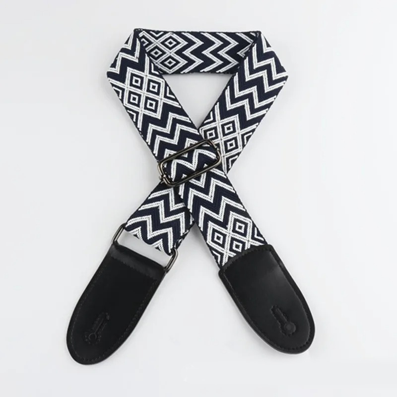 Classic Guitar Strap with Tribal Zigzag Design in Grey Color