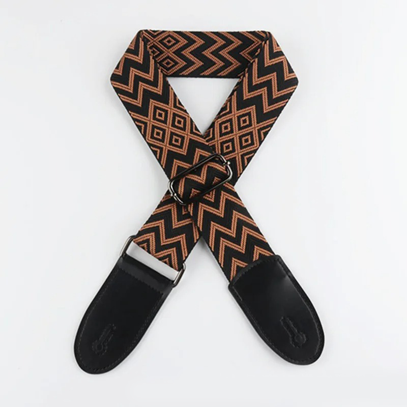 Classic Guitar Strap with Brown Zigzag Tribal Design