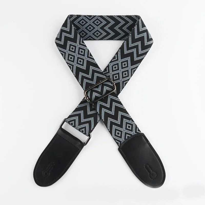 Classic Guitar Strap with Black Tribal Zigzag Design