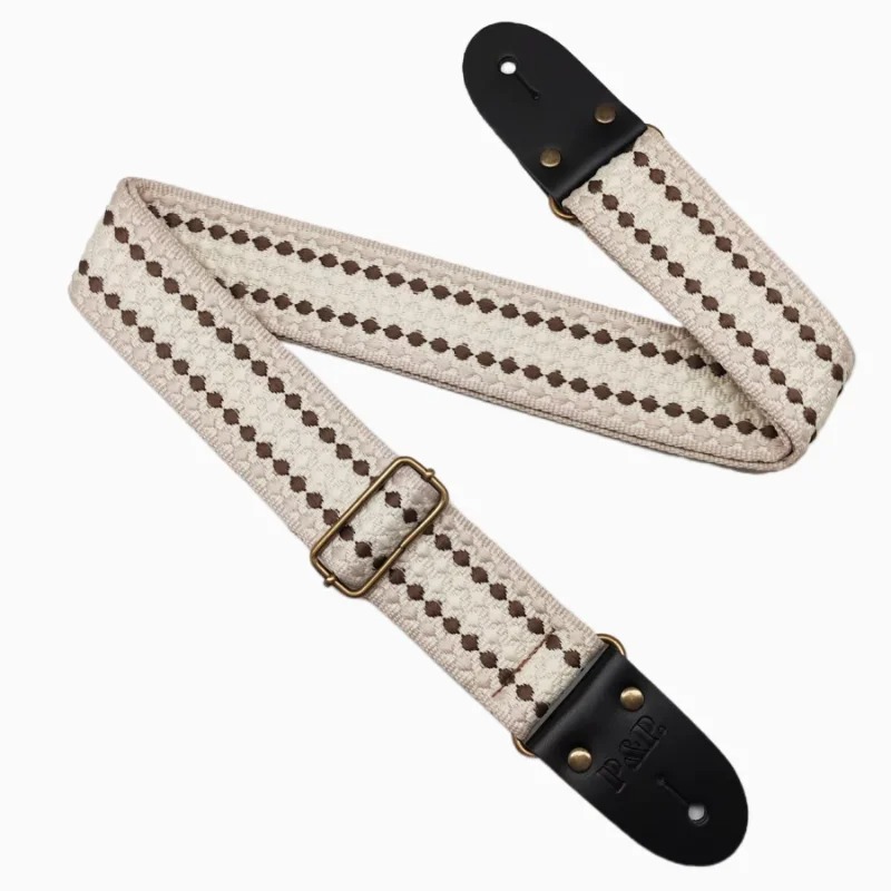 Classic Guitar Strap - Vintage Design in White Color