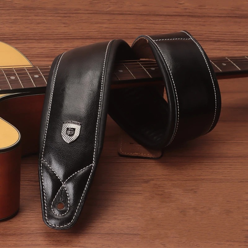 Prestige Leather Guitar Strap - Vintage Classic in Premium Leather - Beige color