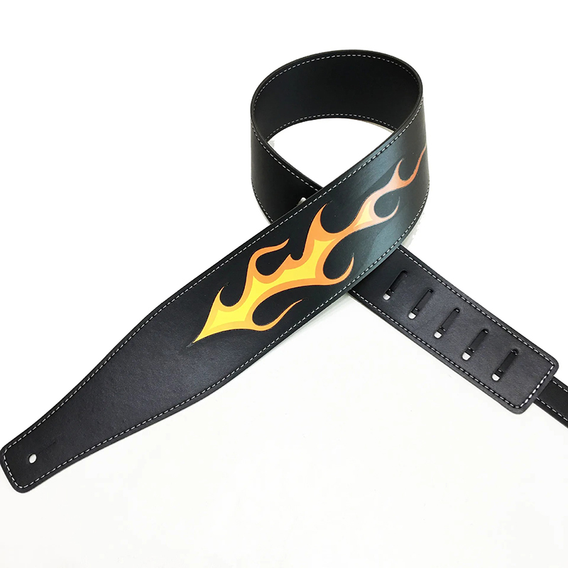 Guitar Strap with Flames and Fire Leaves