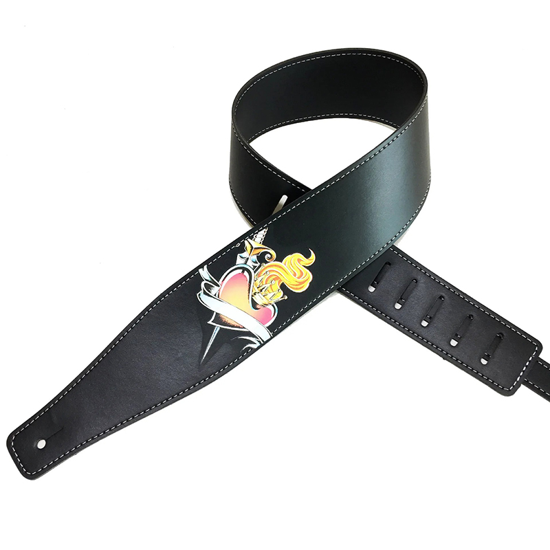 Rock Guitar Strap with Heart on Fire