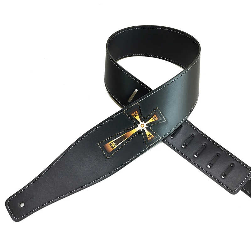 Rock Guitar Strap with Sacred Golden Cross