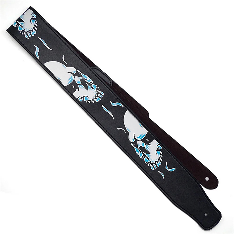 Guitar strap with death heads and ice skulls