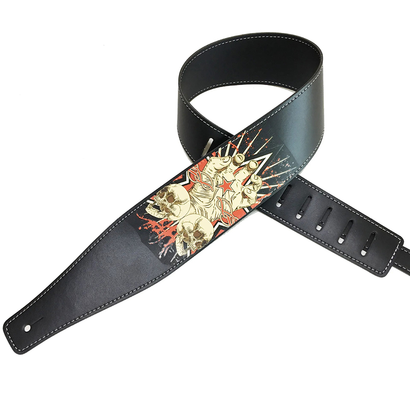 Guitar strap with a skull head in a bloody riot